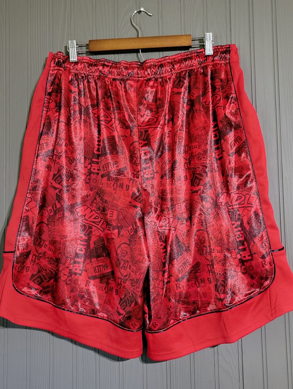 AND1 Basketball Athletic Shorts All Court Printed Graffiti Red Men's 2XL - Picture 2 of 8